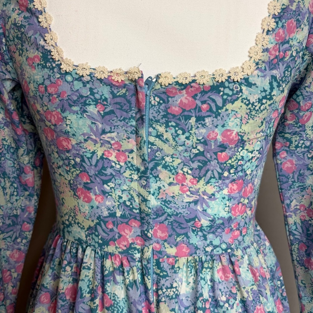 Vintage Prairie Maxi Dress XS / S Blue Floral Cottagecore Western Hilda Hawaii - Picture 8 of 10
